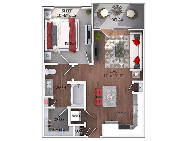 A1a floor plan, 1 Bedroom, 1 Bathroom at AMLI Denargo Market apartments