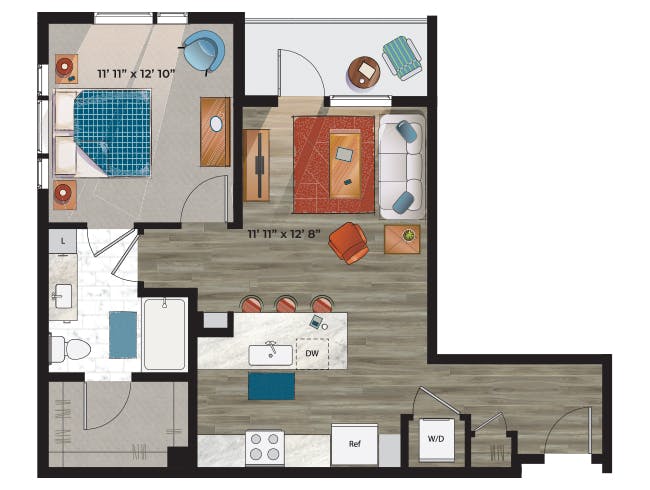 A3k floor plan, 1 Bedroom, 1 Bathroom at AMLI at Uptown apartments