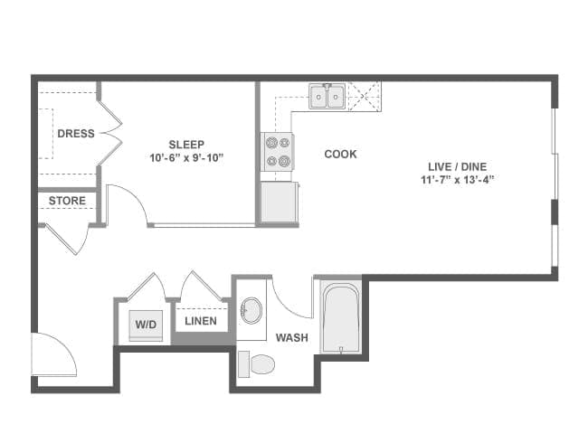 A2c floor plan, 1 Bedroom, 1 Bathroom at AMLI Wallingford apartments