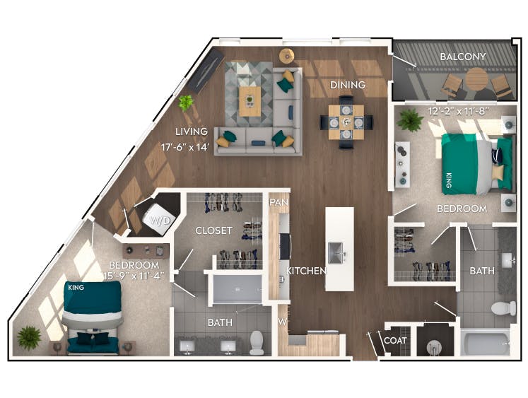 C6b floor plan, 2 Bedroom, 2 Bathroom at AMLI Flatiron apartments