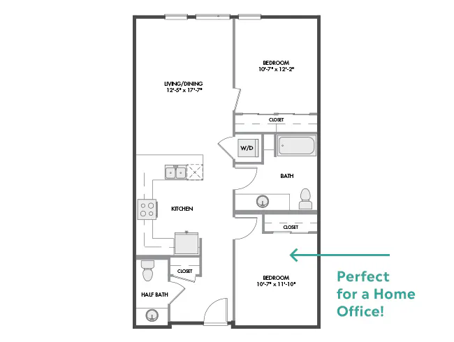 AMLI Spring District B4a two-bedroom floor plan image - Bellevue, WA