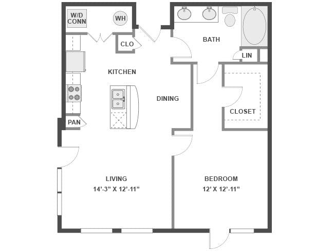 A3 floor plan, 1 Bedroom, 1 Bathroom at AMLI 300 apartments
