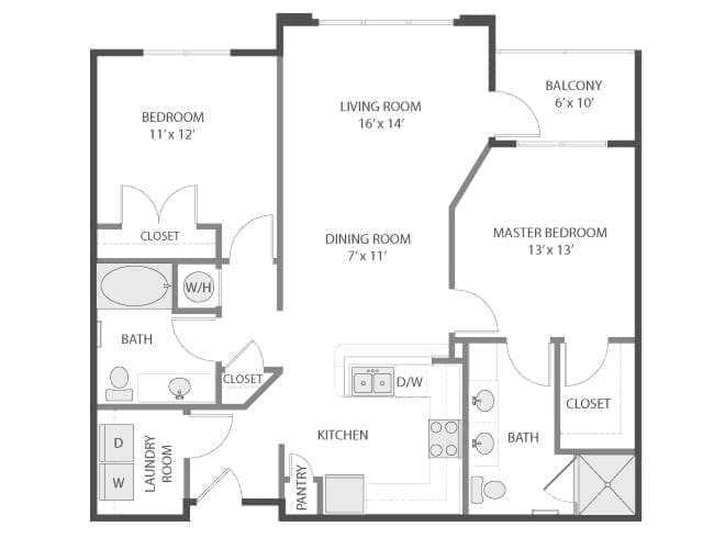 Essence floor plan, 2 Bedroom, 2 Bathroom at AMLI Parkside apartments