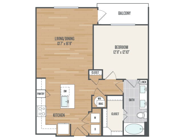 A4b floor plan, 1 Bedroom, 1 Bathroom at AMLI Grapevine apartments