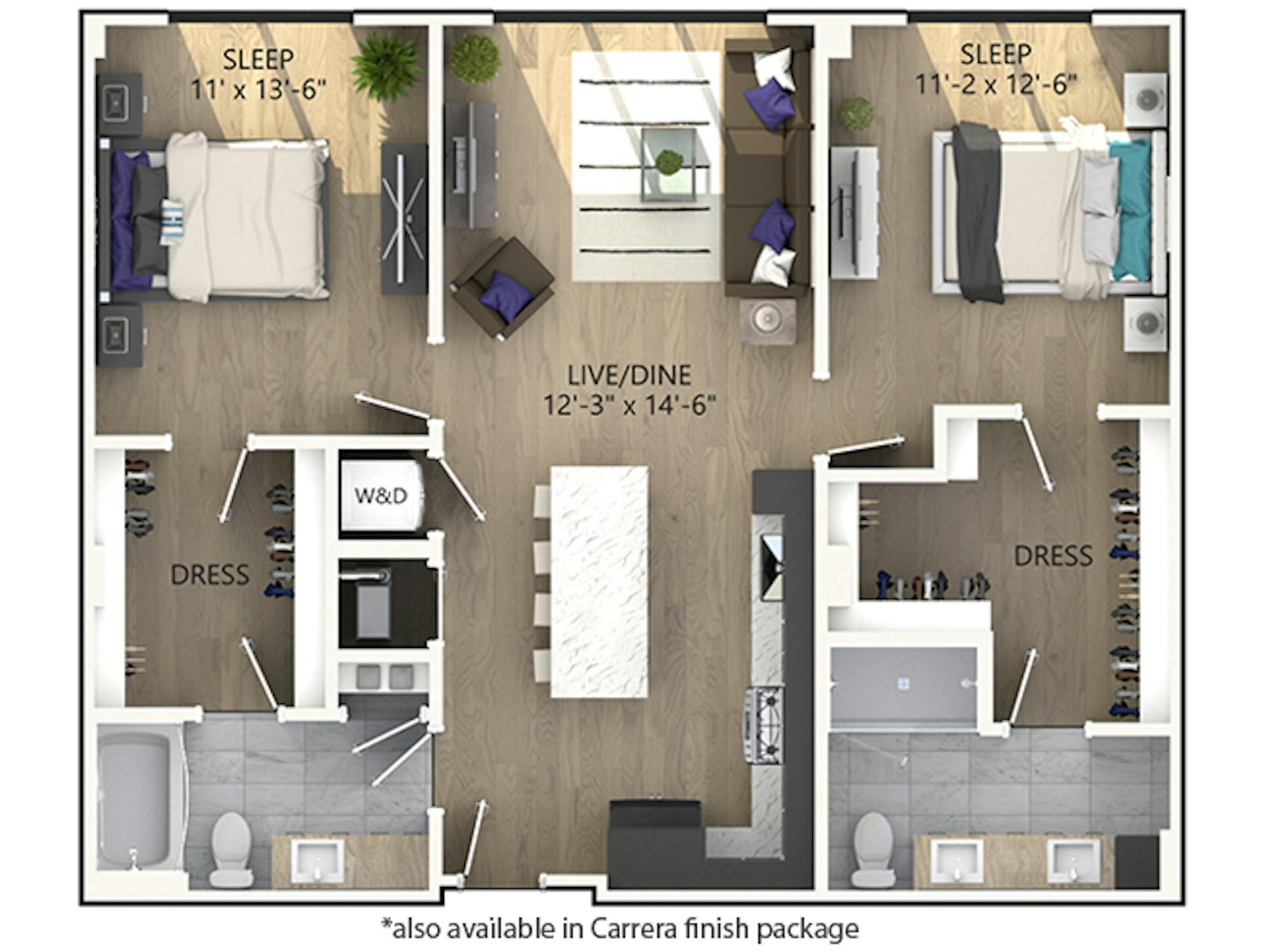 C4 floor plan, 2 Bedroom, 2 Bathroom at AMLI Midtown Miami apartments
