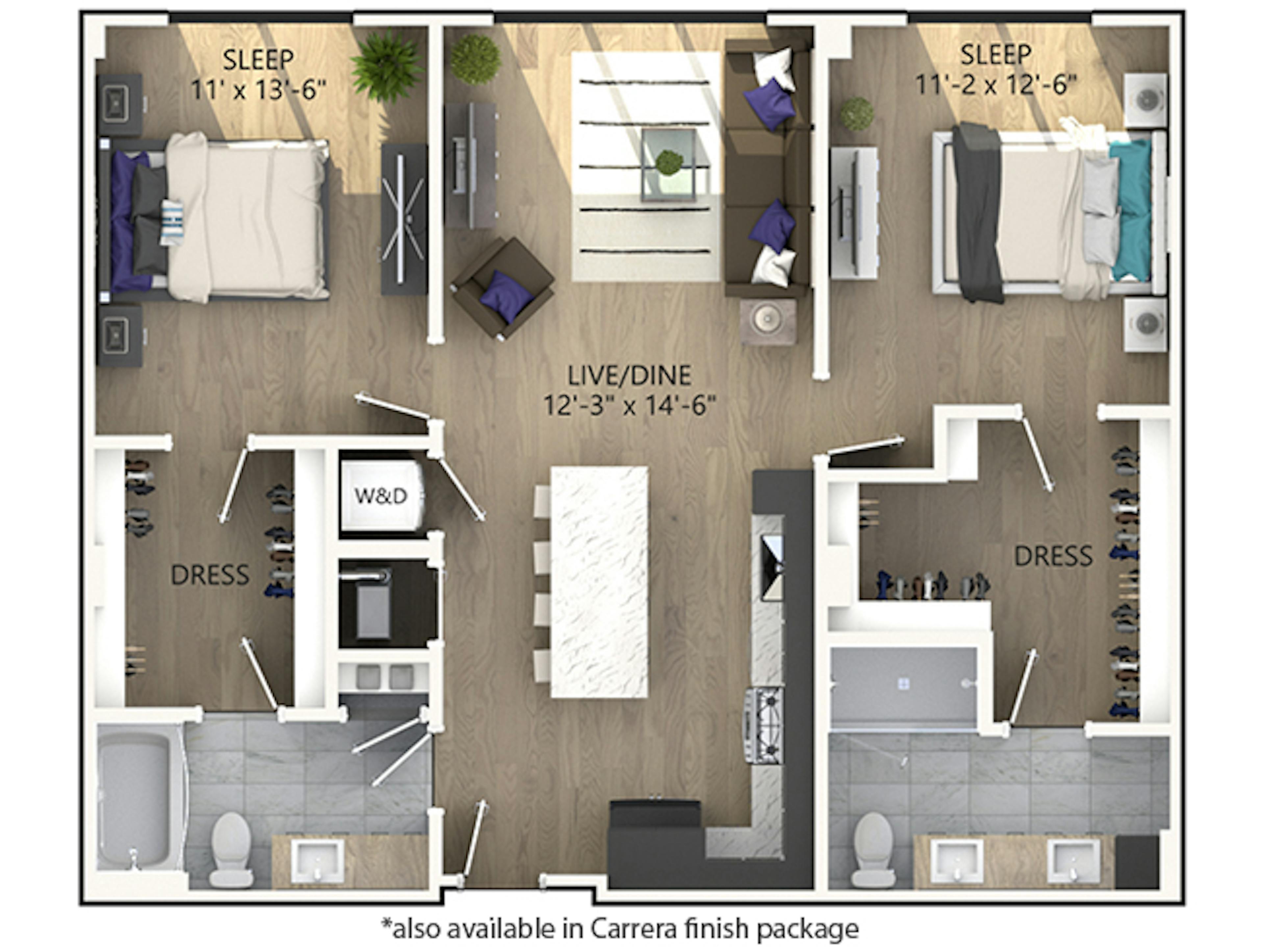 C4 floor plan, 2 Bedroom, 2 Bathroom at AMLI Midtown Miami apartments