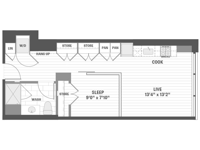 E3g floor plan, Studio, 1 Bathroom at AMLI 808 apartments