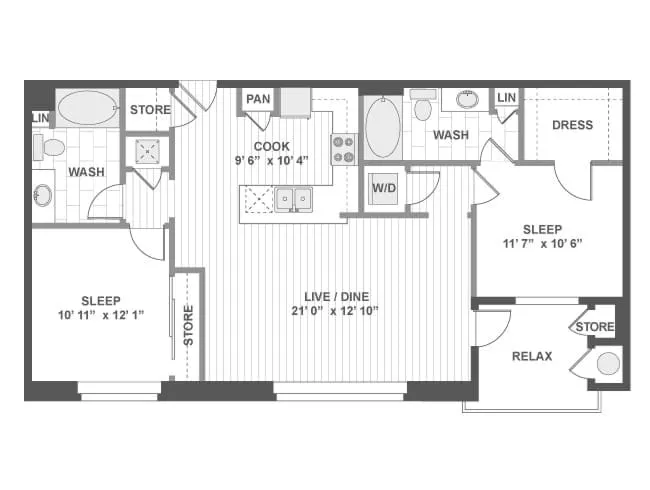 San Clemente floor plan, 2 Bedroom, 2 Bathroom at AMLI Spanish Hills apartments