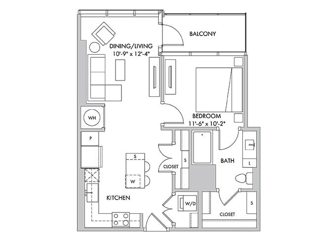 A3a floor plan, 1 Bedroom, 1 Bathroom at AMLI Fountain Place apartments
