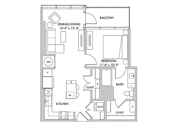 A3a floor plan, 1 Bedroom, 1 Bathroom at AMLI Fountain Place apartments