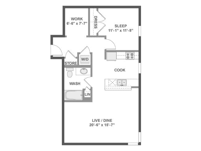 A4d floor plan, 1 Bedroom, 1 Bathroom, Office at AMLI Wallingford apartments