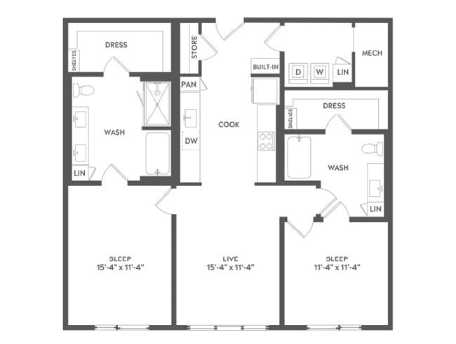 C6 floor plan, 2 Bedroom, 2 Bathroom at AMLI Art District apartments