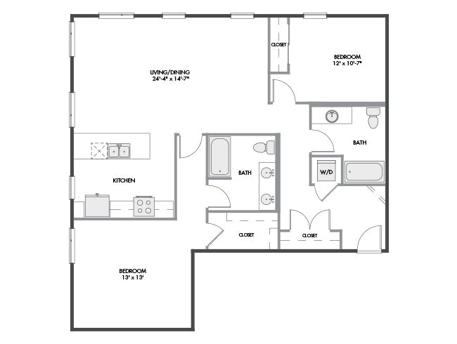 C7b floor plan, 2 Bedroom, 2 Bathroom at AMLI Spring District apartments