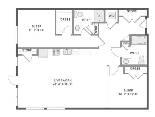C7LW floor plan, 2 Bedroom, 2 Bathroom, Live/Work at AMLI Wallingford apartments