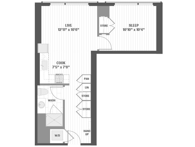 A1 floor plan, 1 Bedroom, 1 Bathroom at AMLI 808 apartments