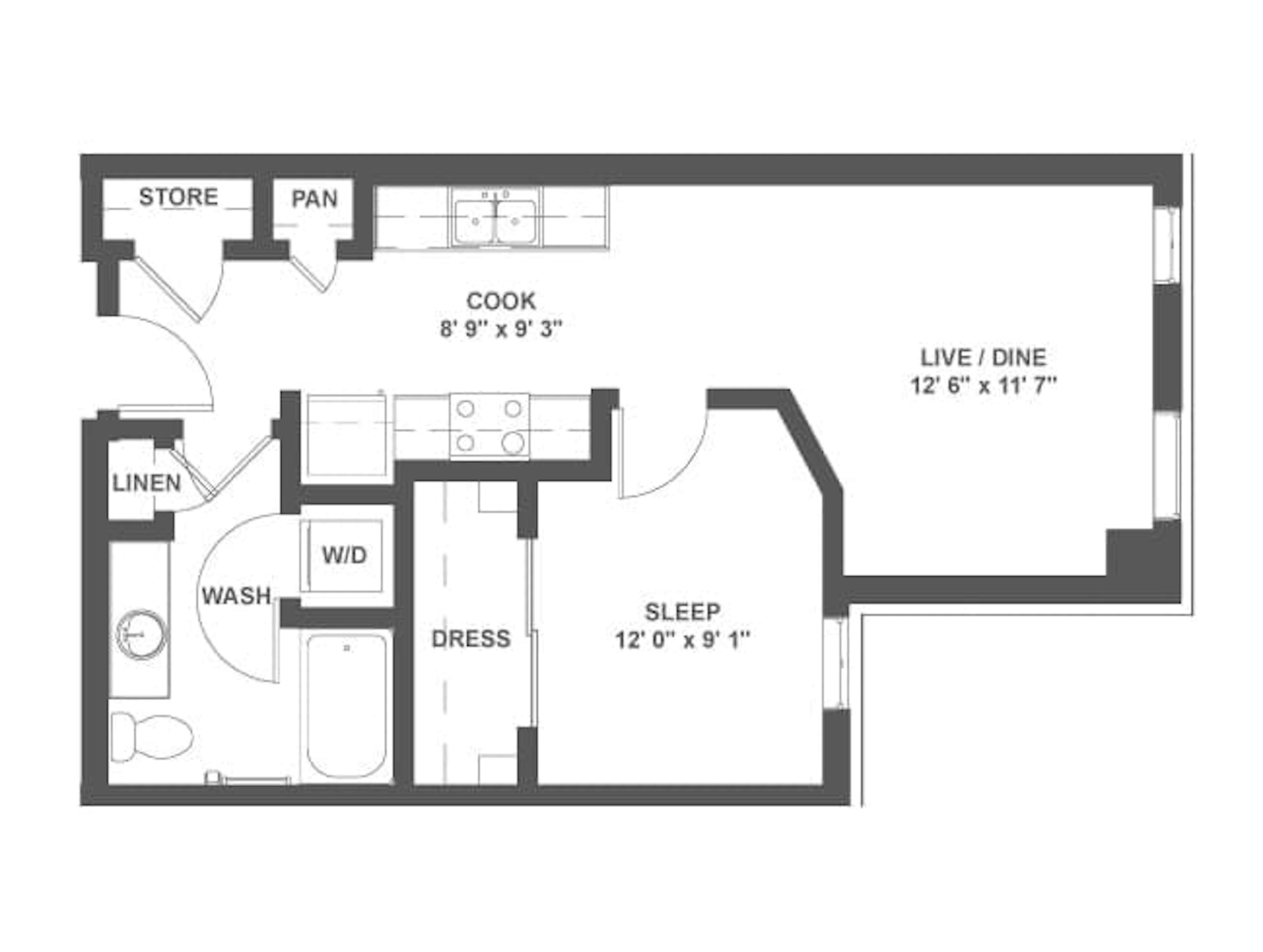 A2a floor plan, 1 Bedroom, 1 Bathroom at AMLI Mark24 apartments