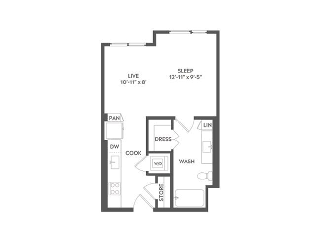 E4 floor plan, Studio, 1 Bathroom at AMLI Art District apartments