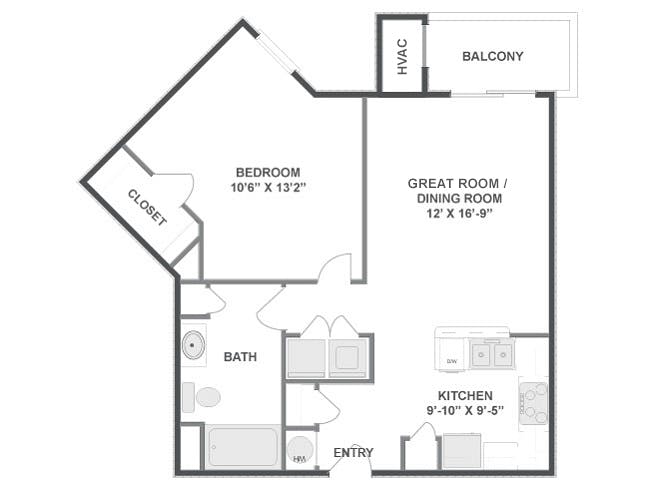Baytree floor plan, 1 Bedroom, 1 Bathroom at AMLI at Seven Bridges apartments