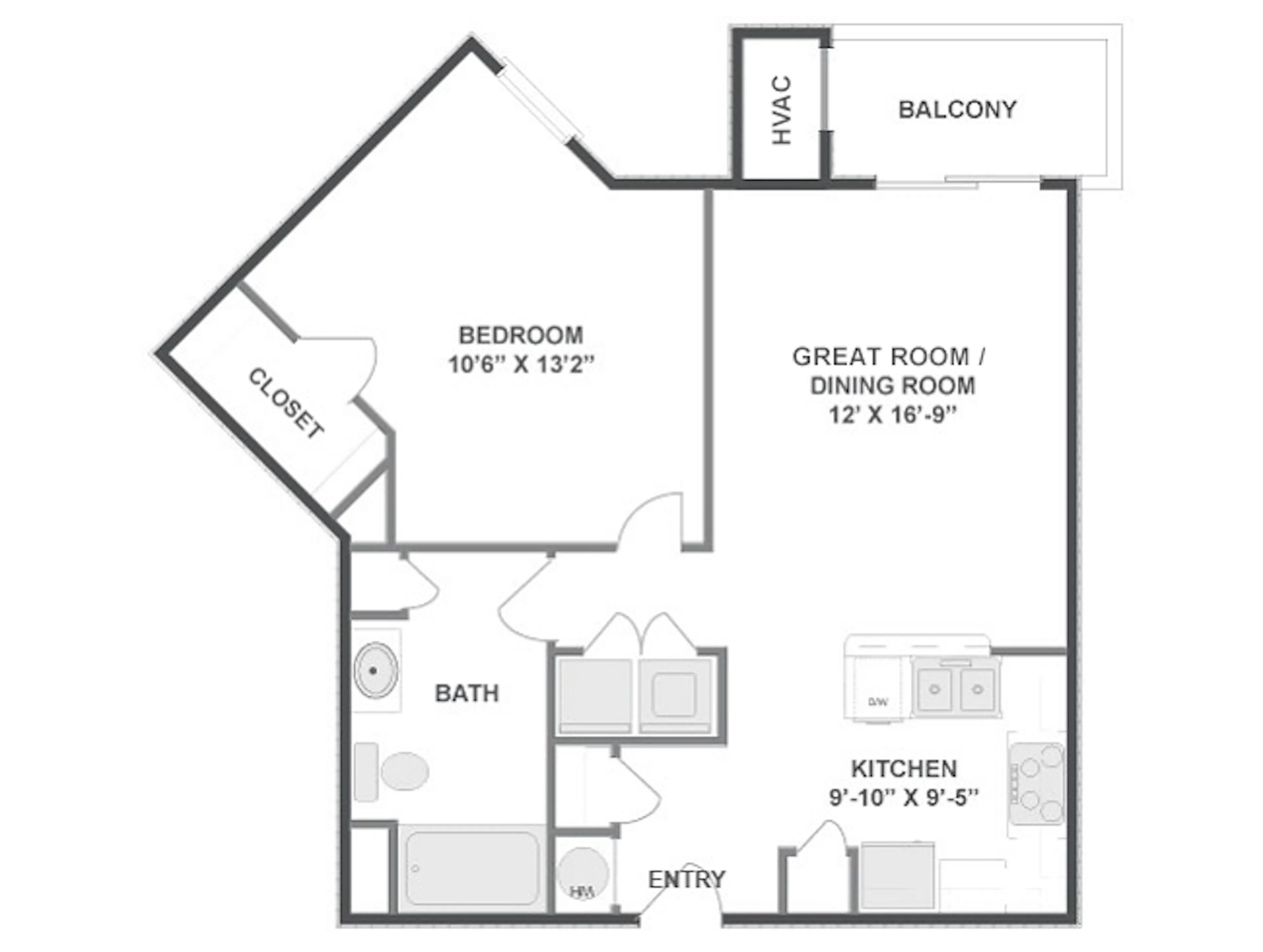 Baytree floor plan, 1 Bedroom, 1 Bathroom at AMLI at Seven Bridges apartments
