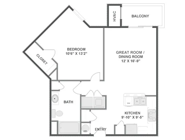 Baytree floor plan, 1 Bedroom, 1 Bathroom at AMLI at Seven Bridges apartments