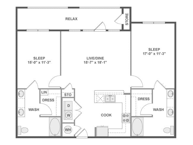 C6b floor plan, 2 Bedroom, 2 Bathroom at AMLI on Riverside apartments