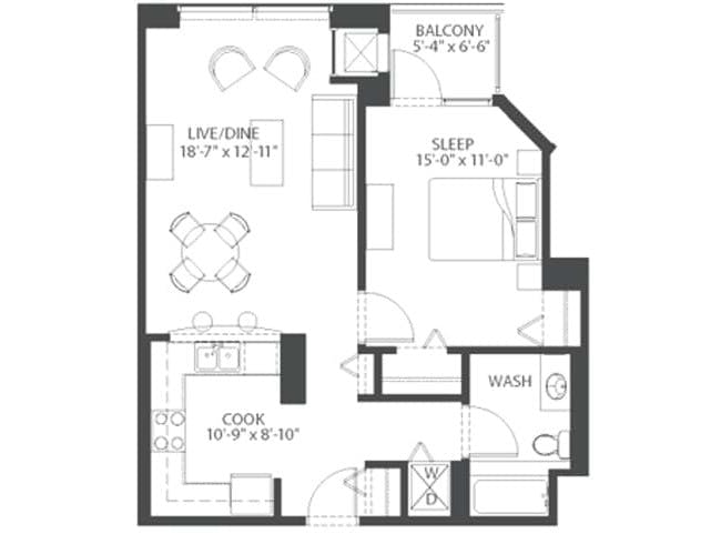 Trendy floor plan, 1 Bedroom, 1 Bathroom at AMLI 900 apartments