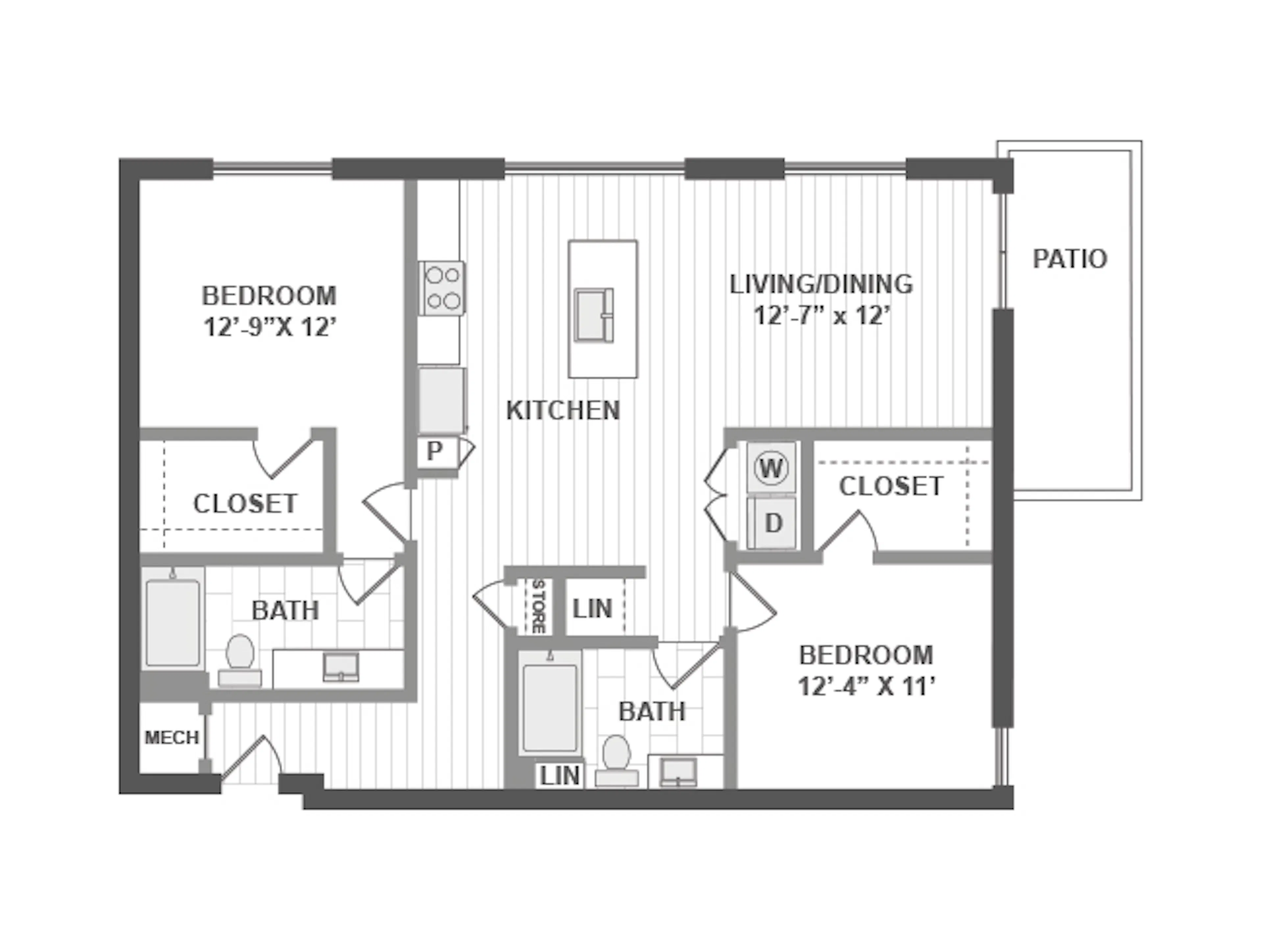 C6 floor plan, 2 Bedroom, 2 Bathroom at AMLI Park Broadway apartments