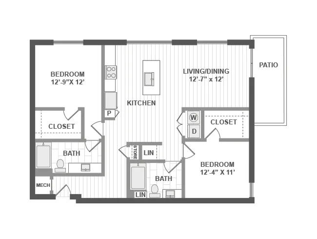 C6 floor plan, 2 Bedroom, 2 Bathroom at AMLI Park Broadway apartments