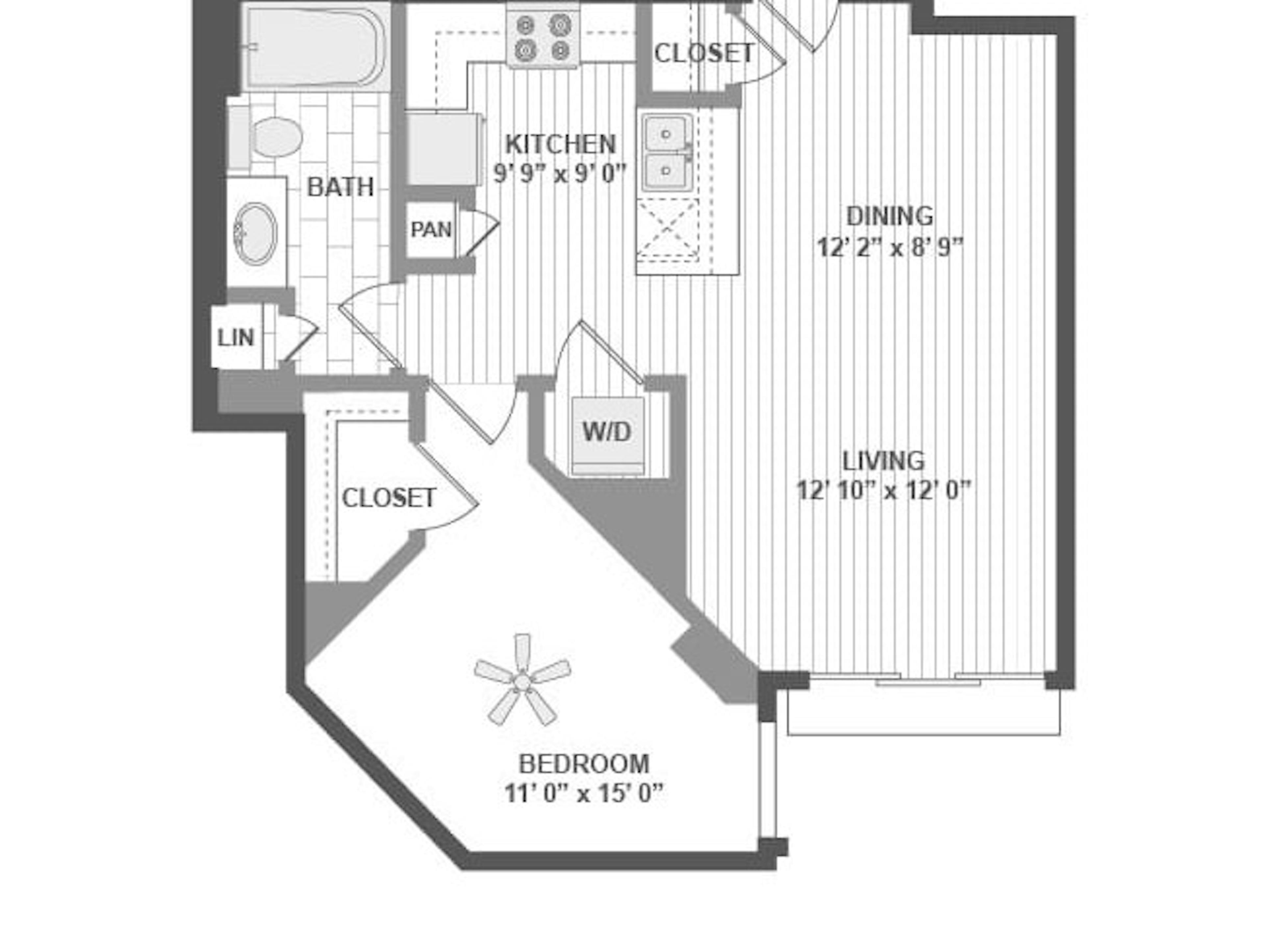 A350 floor plan, 1 Bedroom, 1 Bathroom at AMLI Evanston apartments