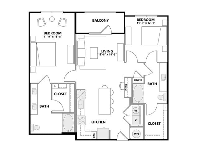 C5b floor plan, 2 Bedroom, 2 Bathroom at AMLI Addison apartments