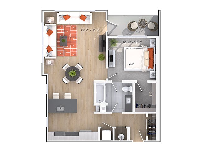 Olmsted (A3) floor plan, 1 Bedroom, 1 Bathroom at AMLI Decatur apartments