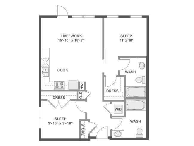 C2LW floor plan, 2 Bedroom, 2 Bathroom, Live/Work at AMLI Wallingford apartments