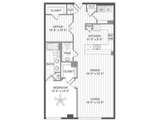 A840 floor plan, 1 Bedroom, 1 Bathroom at AMLI Evanston apartments