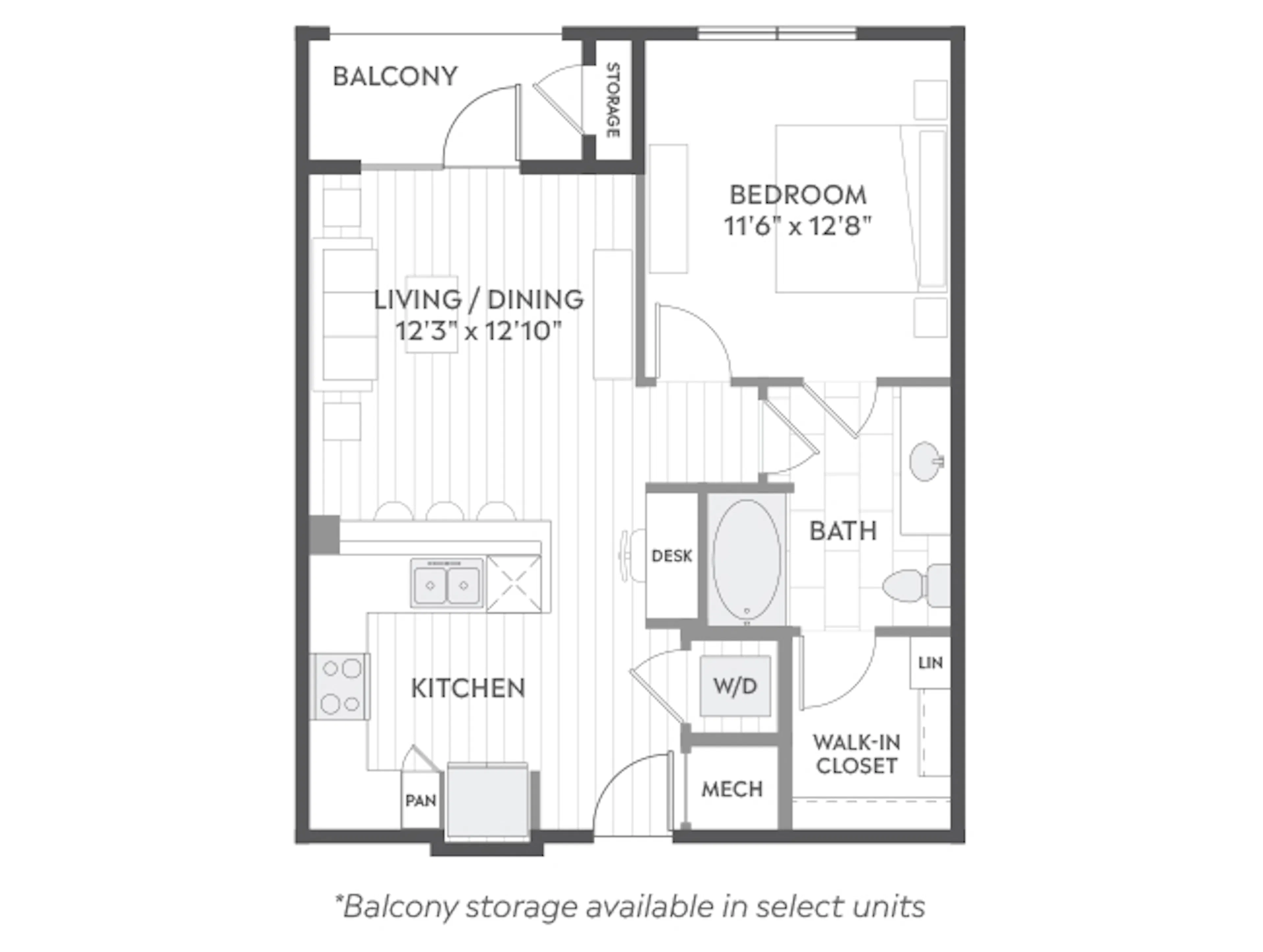 A2 floor plan, 1 Bedroom, 1 Bathroom at AMLI North Park apartments