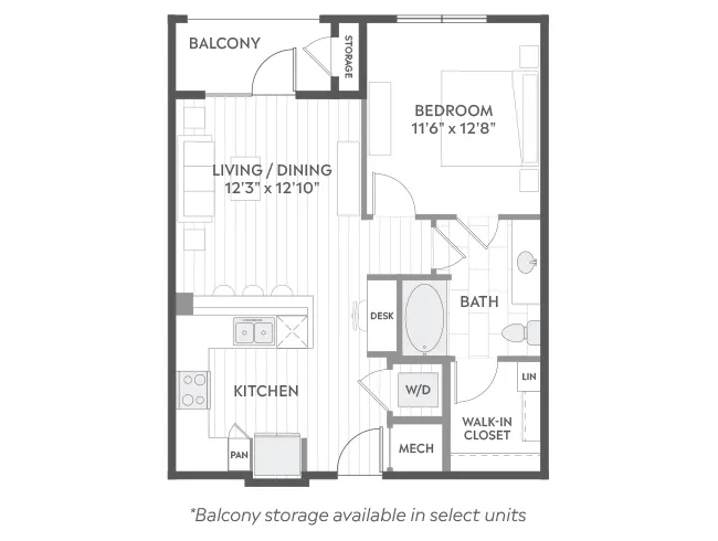 A2 floor plan, 1 Bedroom, 1 Bathroom at AMLI North Park apartments