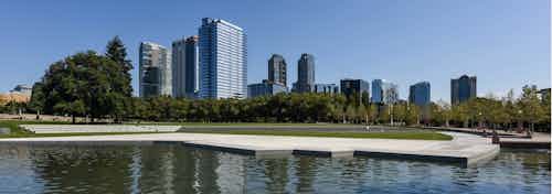Downtown Bellevue Park right across the street from AMLI Bellevue Park gorgeous pond and walking path seating area and huge green grassy area
