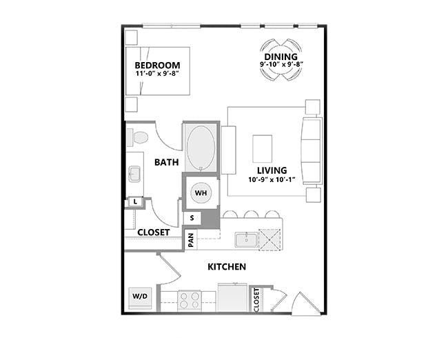 E1 floor plan, Studio, 1 Bathroom at AMLI Addison apartments