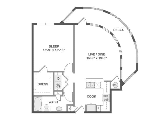 A5b floor plan, 1 Bedroom, 1 Bathroom at AMLI Frisco Crossing apartments