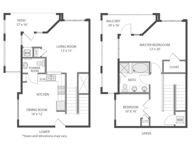 Edge floor plan, 2 Bedroom, 1.5 Bathroom at AMLI Parkside apartments