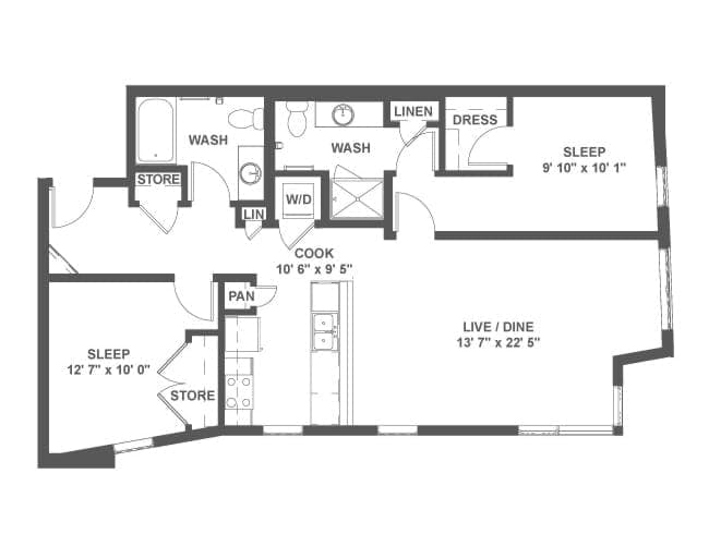C4e floor plan, 2 Bedroom, 2 Bathroom at AMLI Mark24 apartments