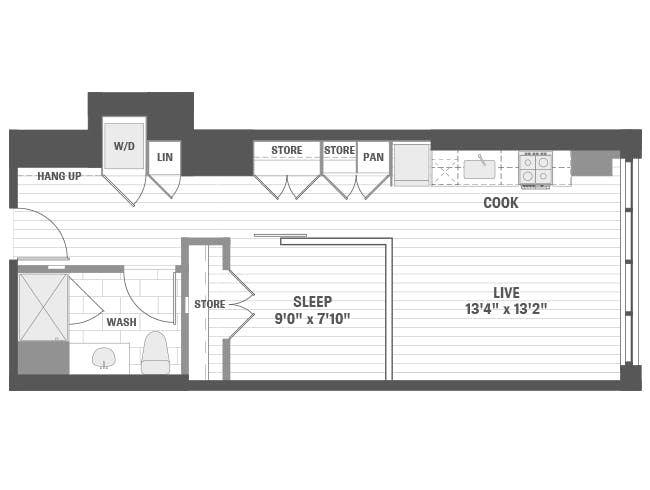 E3i floor plan, Studio, 1 Bathroom at AMLI 808 apartments