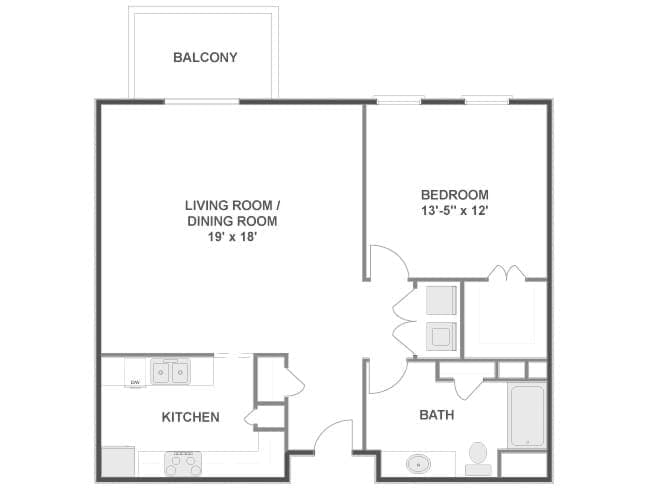 San Antonio floor plan, 1 Bedroom, 1 Bathroom at AMLI Downtown apartments