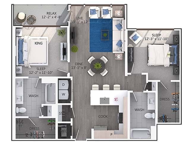 C5 floor plan, 2 Bedroom, 2 Bathroom at AMLI 3464 apartments