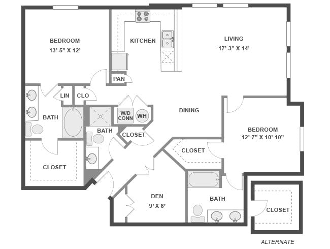 C8D floor plan, 2 Bedroom, 3 Bathroom, Den/Office at AMLI 300 apartments