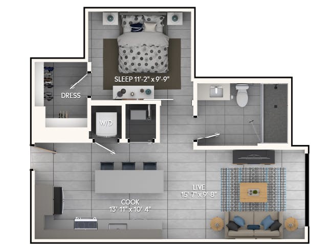 A2b floor plan, 1 Bedroom, 1 Bathroom at AMLI Wynwood apartments