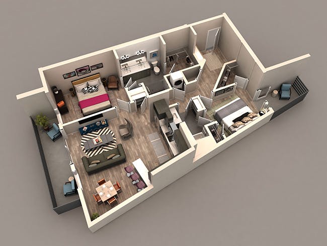 C5b floor plan, 2 Bedroom, 2 Bathroom at AMLI Westside apartments