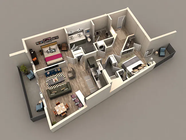 C5b floor plan, 2 Bedroom, 2 Bathroom at AMLI Westside apartments