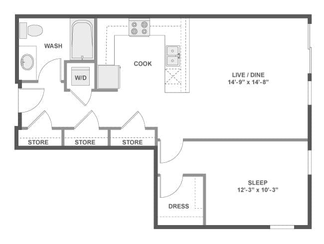 A3f floor plan, 1 Bedroom, 1 Bathroom at AMLI Wallingford apartments