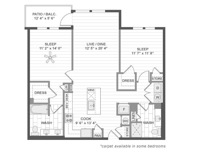 C6 floor plan, 2 Bedroom, 2 Bathroom at AMLI Deerfield apartments