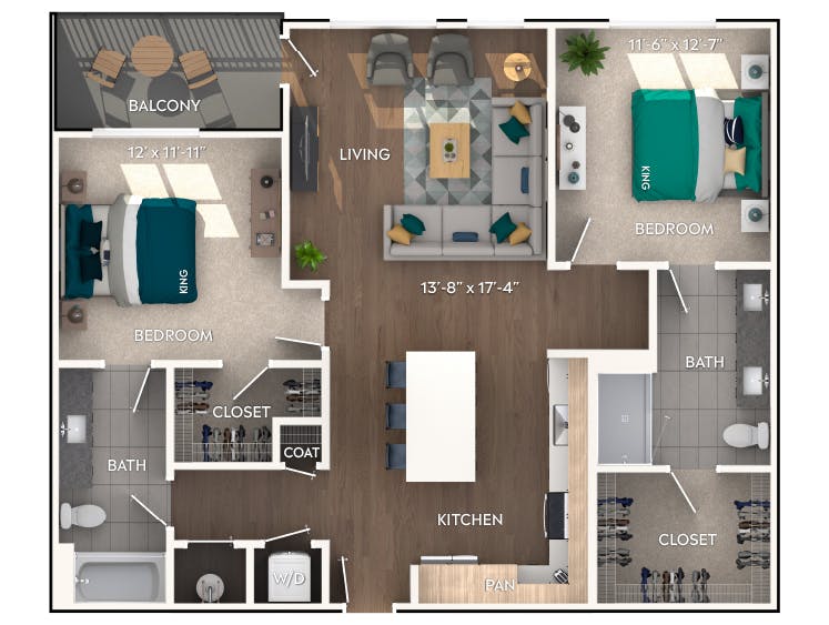 C5a floor plan, 2 Bedroom, 2 Bathroom at AMLI Flatiron apartments